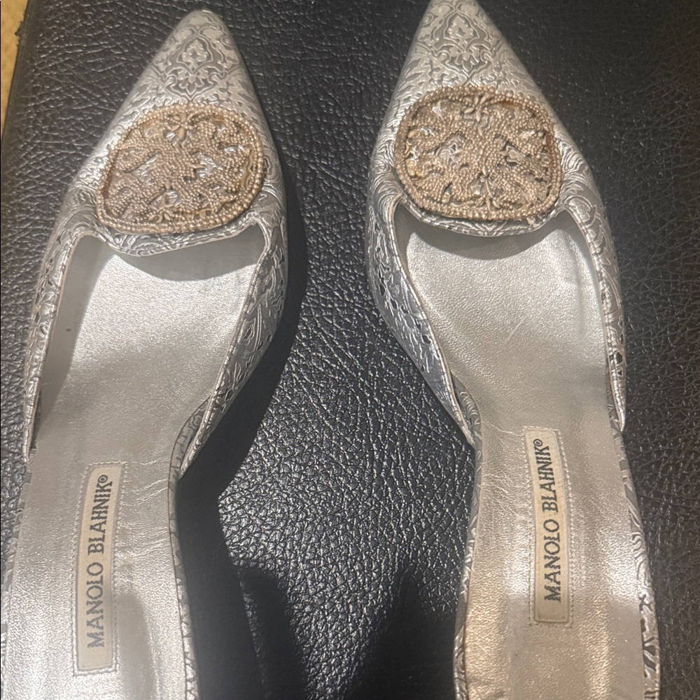 Manolo Blahnik Silver Heels with Gold Accent
